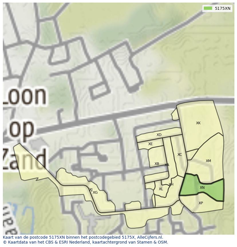 Afbeelding van het postcodegebied 5175 XN op de kaart.
