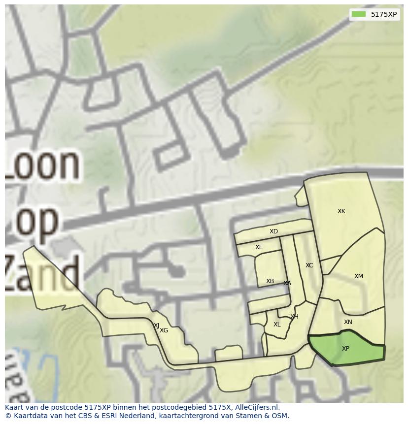 Afbeelding van het postcodegebied 5175 XP op de kaart.