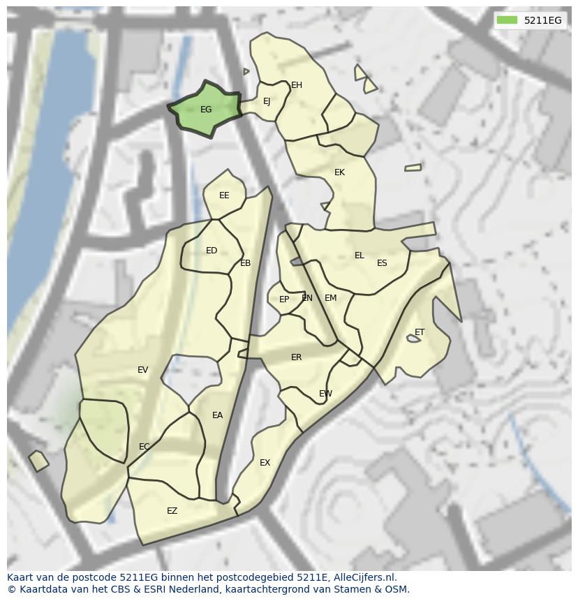 Afbeelding van het postcodegebied 5211 EG op de kaart.