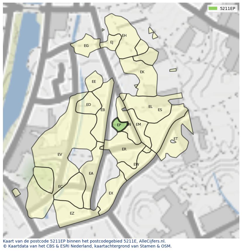 Afbeelding van het postcodegebied 5211 EP op de kaart.