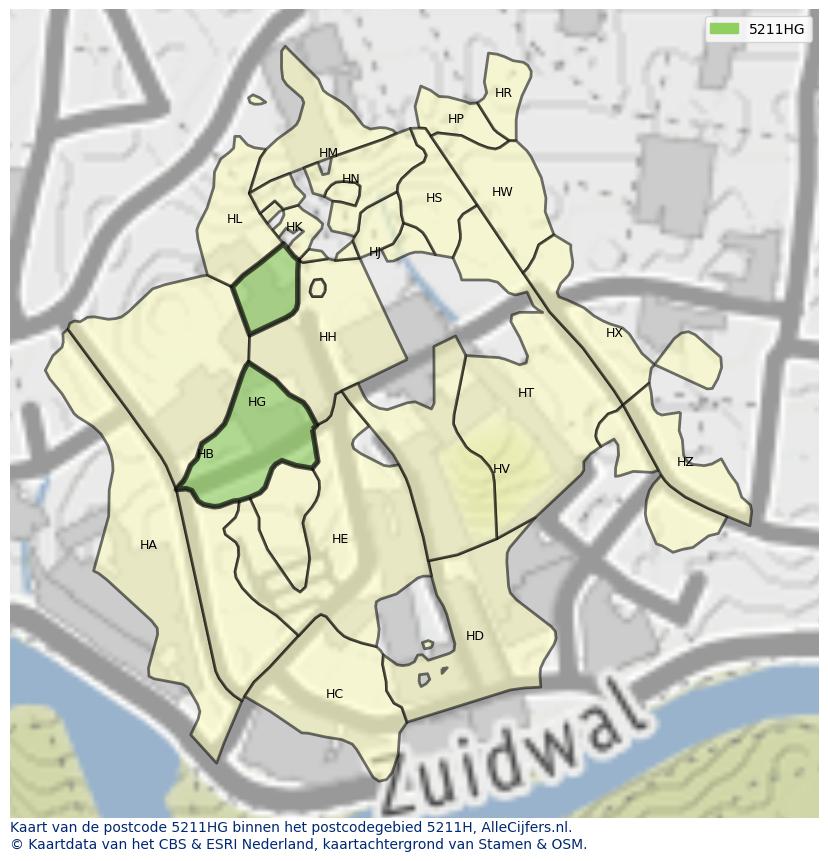 Afbeelding van het postcodegebied 5211 HG op de kaart.