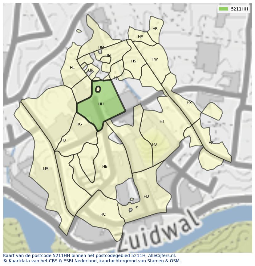 Afbeelding van het postcodegebied 5211 HH op de kaart.