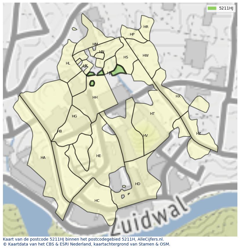 Afbeelding van het postcodegebied 5211 HJ op de kaart.