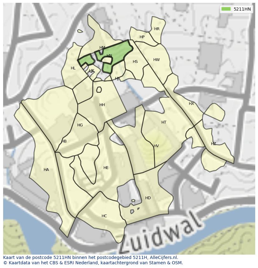 Afbeelding van het postcodegebied 5211 HN op de kaart.