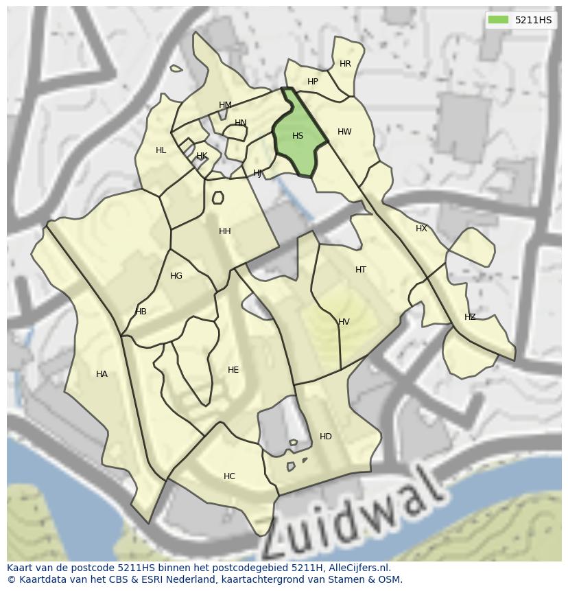 Afbeelding van het postcodegebied 5211 HS op de kaart.