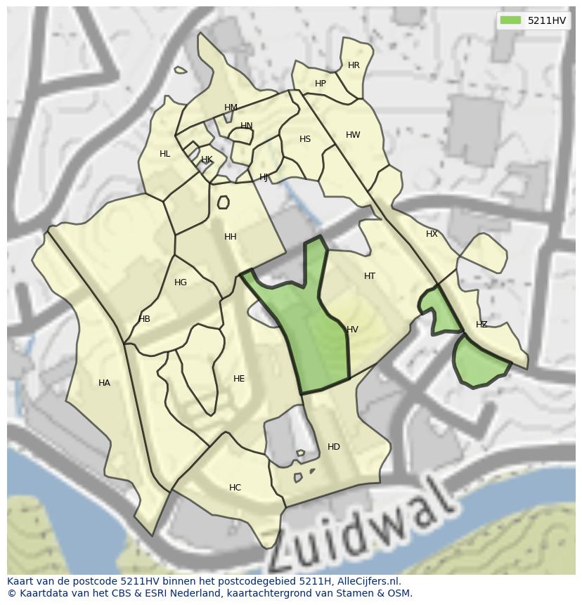 Afbeelding van het postcodegebied 5211 HV op de kaart.