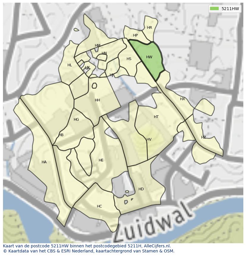 Afbeelding van het postcodegebied 5211 HW op de kaart.