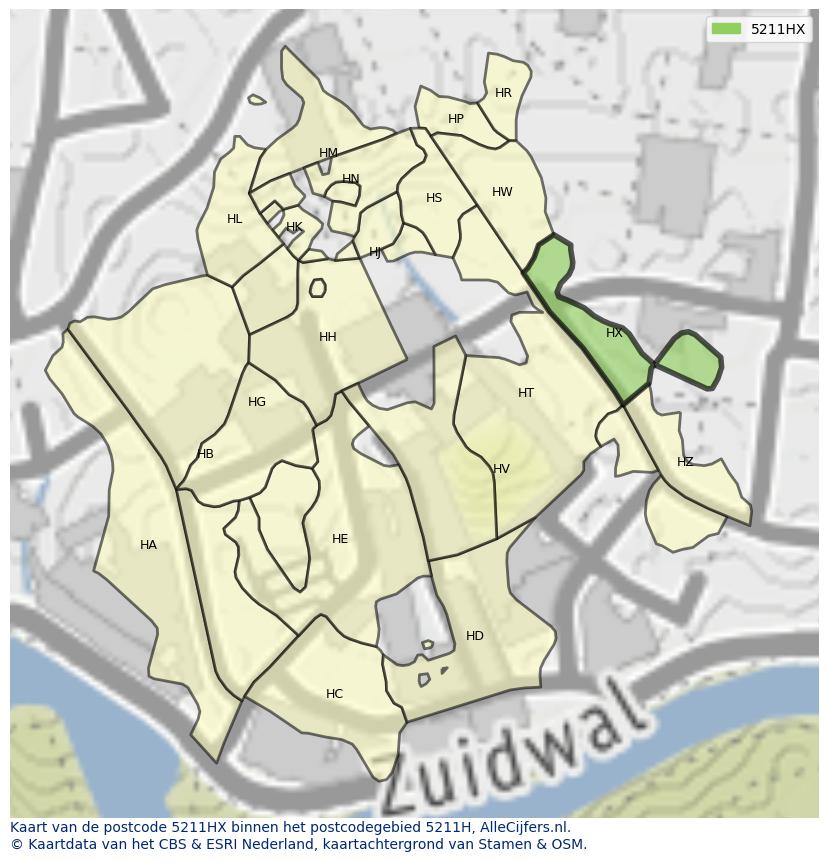 Afbeelding van het postcodegebied 5211 HX op de kaart.