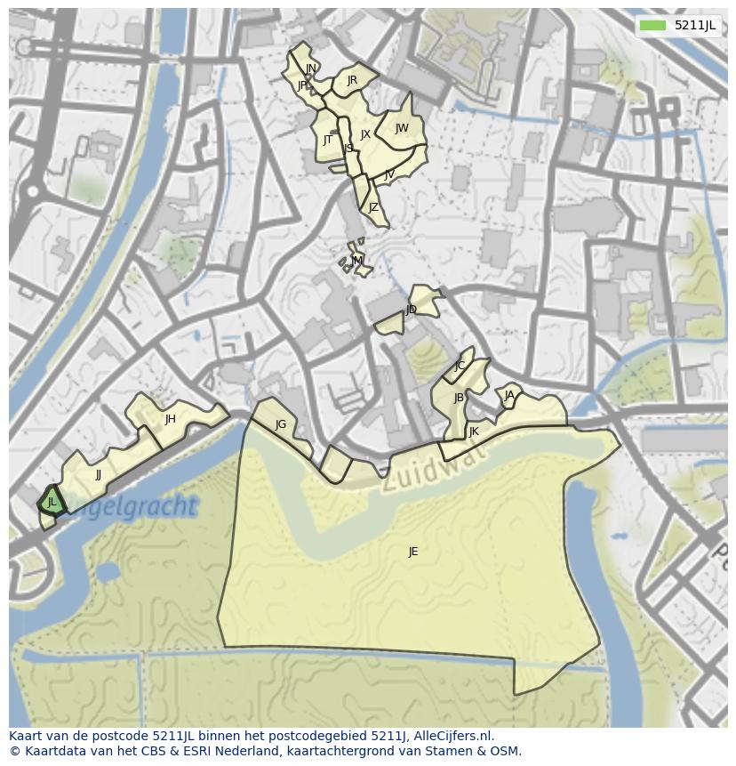 Afbeelding van het postcodegebied 5211 JL op de kaart.