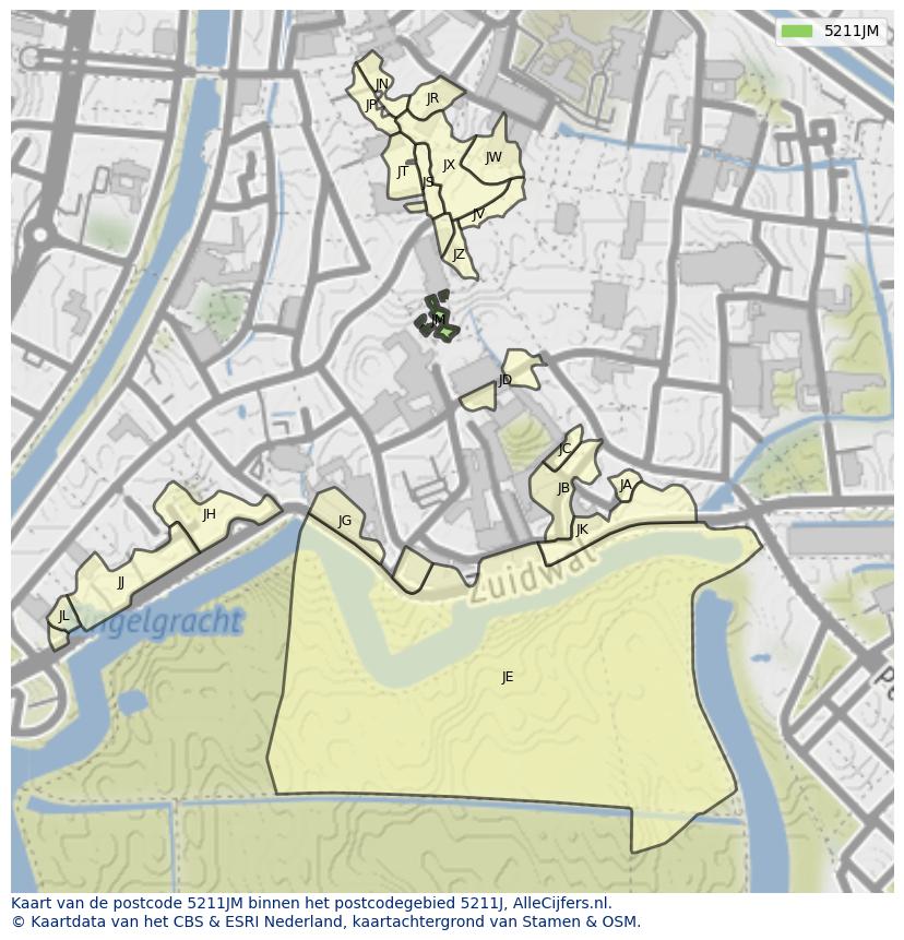 Afbeelding van het postcodegebied 5211 JM op de kaart.