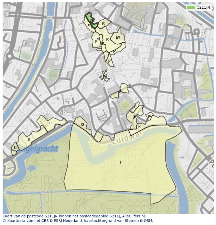 Afbeelding van het postcodegebied 5211 JN op de kaart.