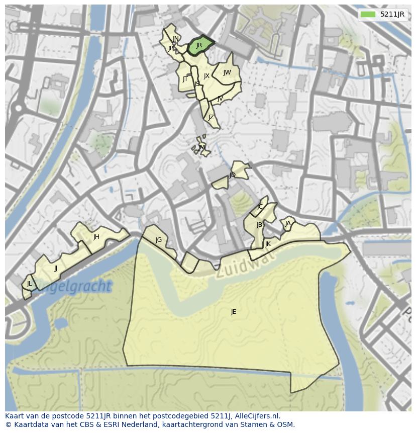 Afbeelding van het postcodegebied 5211 JR op de kaart.
