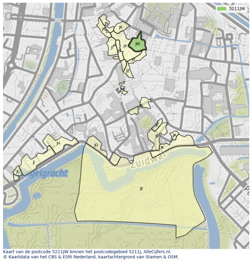 Afbeelding van het postcodegebied 5211 JW op de kaart.