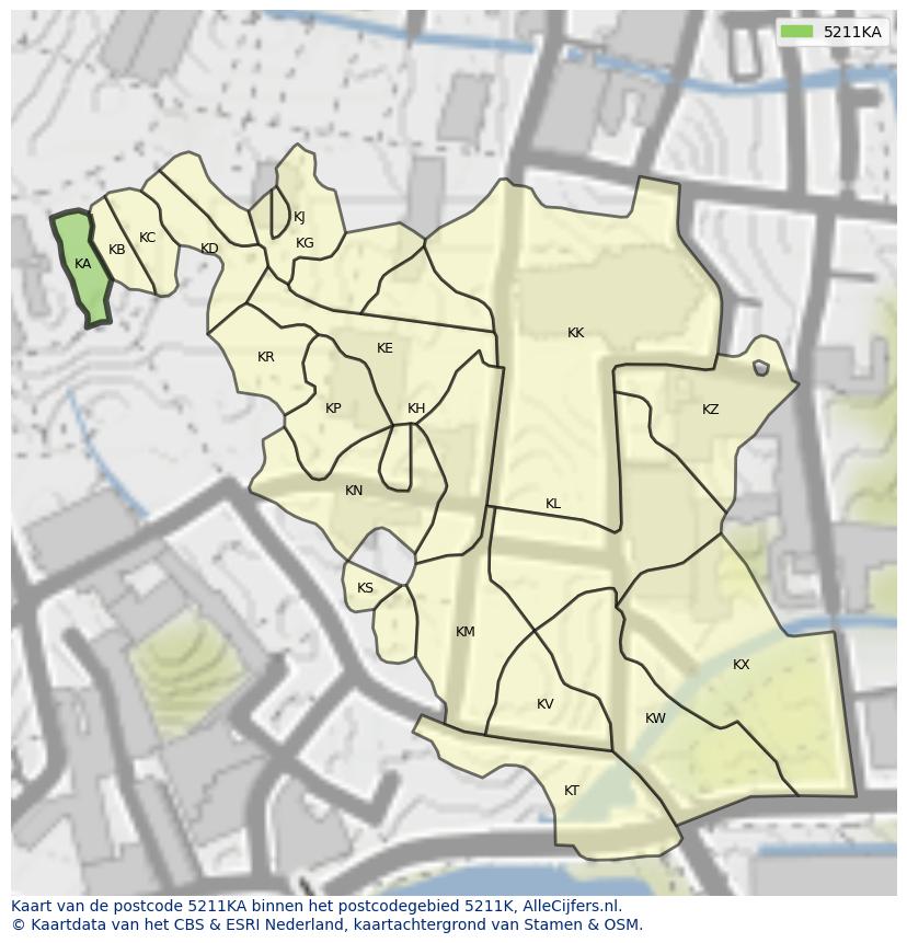 Afbeelding van het postcodegebied 5211 KA op de kaart.