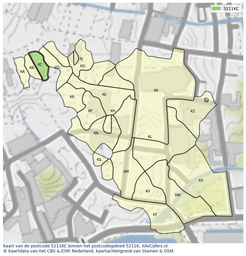 Afbeelding van het postcodegebied 5211 KC op de kaart.