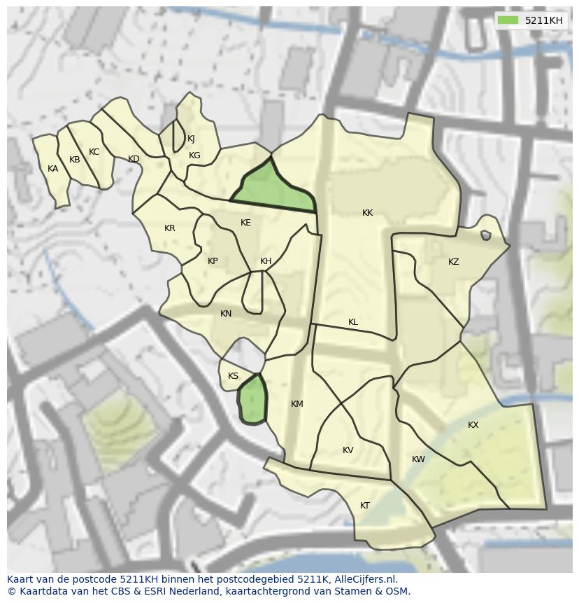 Afbeelding van het postcodegebied 5211 KH op de kaart.
