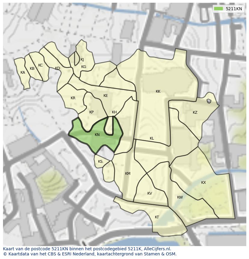 Afbeelding van het postcodegebied 5211 KN op de kaart.