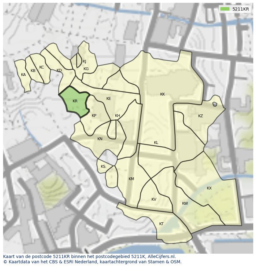 Afbeelding van het postcodegebied 5211 KR op de kaart.