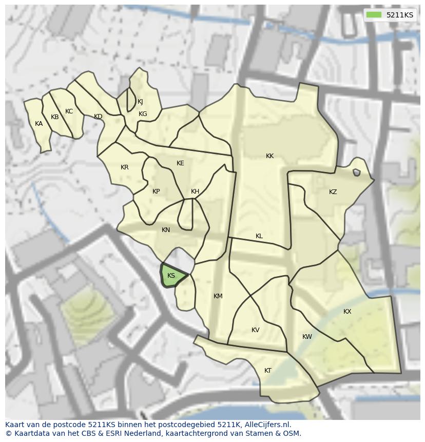 Afbeelding van het postcodegebied 5211 KS op de kaart.