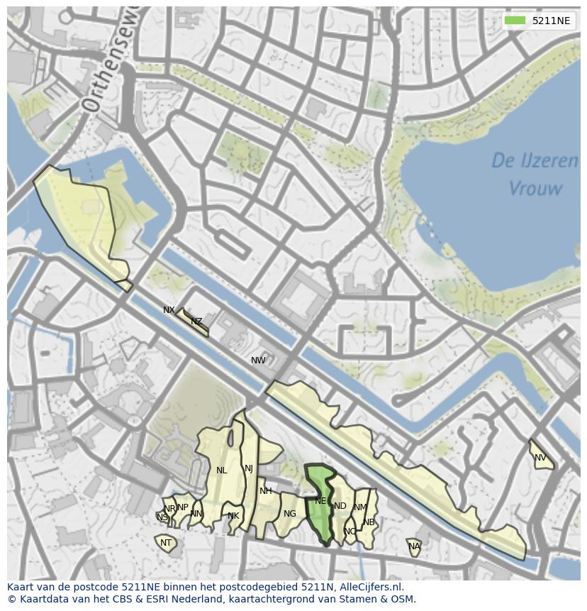 Afbeelding van het postcodegebied 5211 NE op de kaart.