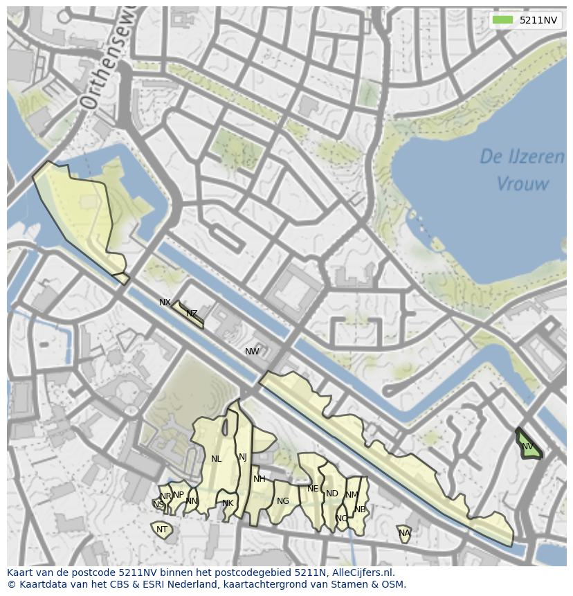Afbeelding van het postcodegebied 5211 NV op de kaart.