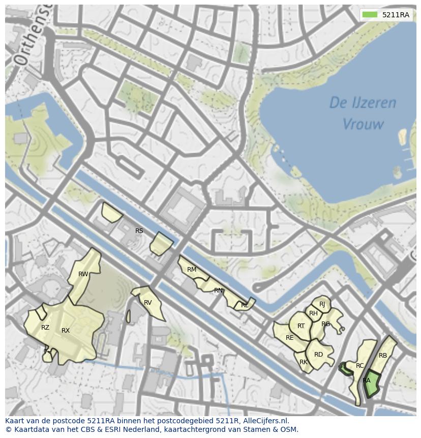 Afbeelding van het postcodegebied 5211 RA op de kaart.