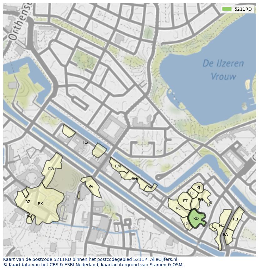 Afbeelding van het postcodegebied 5211 RD op de kaart.