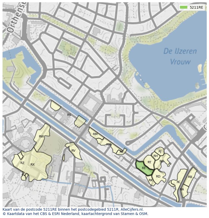 Afbeelding van het postcodegebied 5211 RE op de kaart.