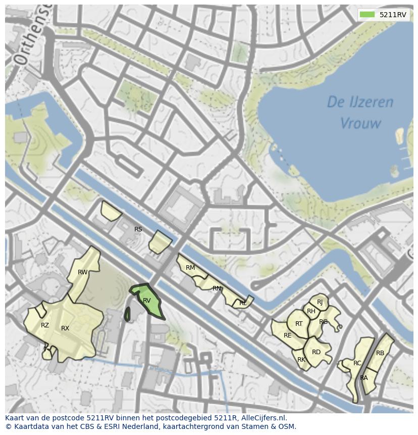 Afbeelding van het postcodegebied 5211 RV op de kaart.