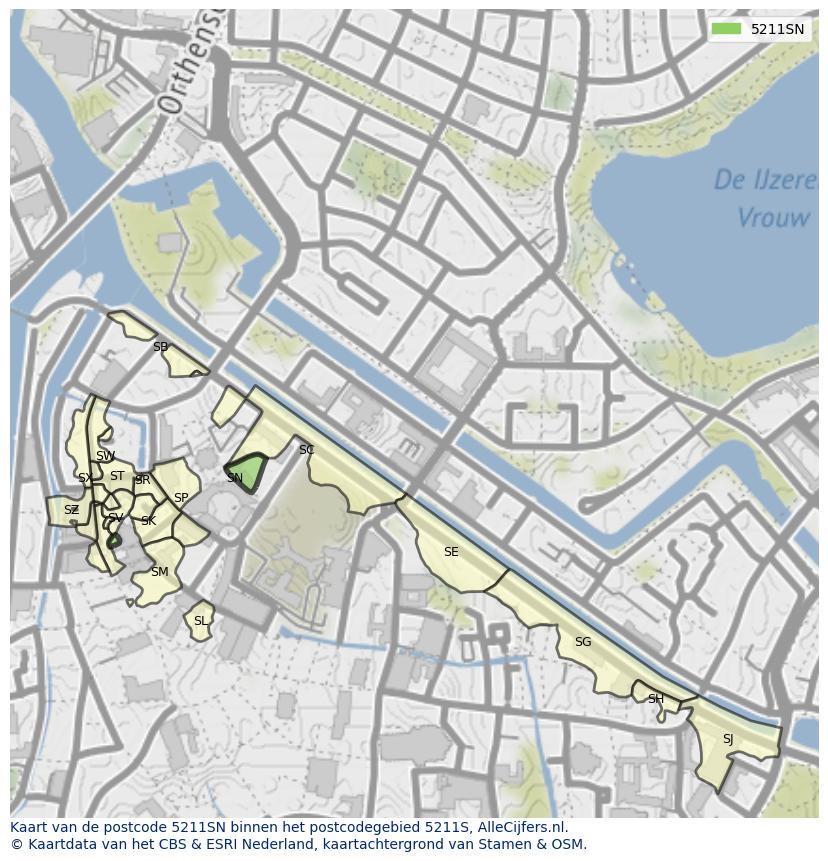 Afbeelding van het postcodegebied 5211 SN op de kaart.