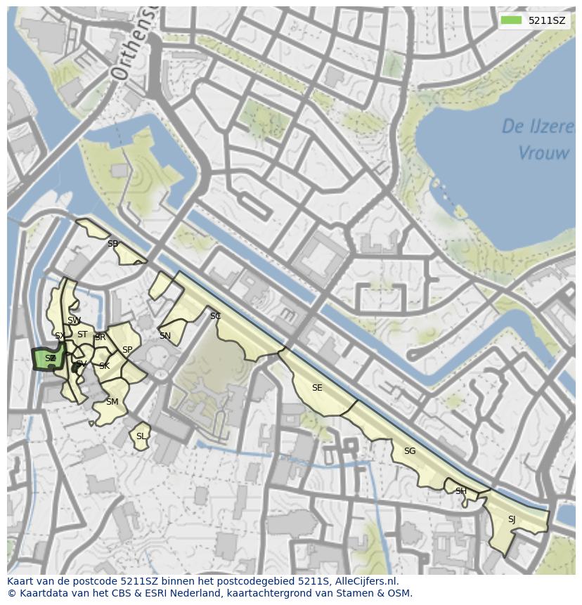 Afbeelding van het postcodegebied 5211 SZ op de kaart.