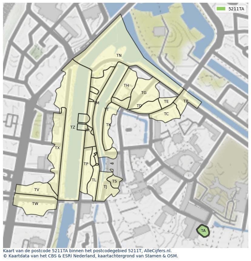 Afbeelding van het postcodegebied 5211 TA op de kaart.