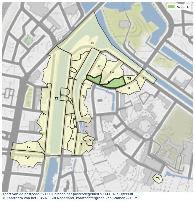 Afbeelding van het postcodegebied 5211 TD op de kaart.