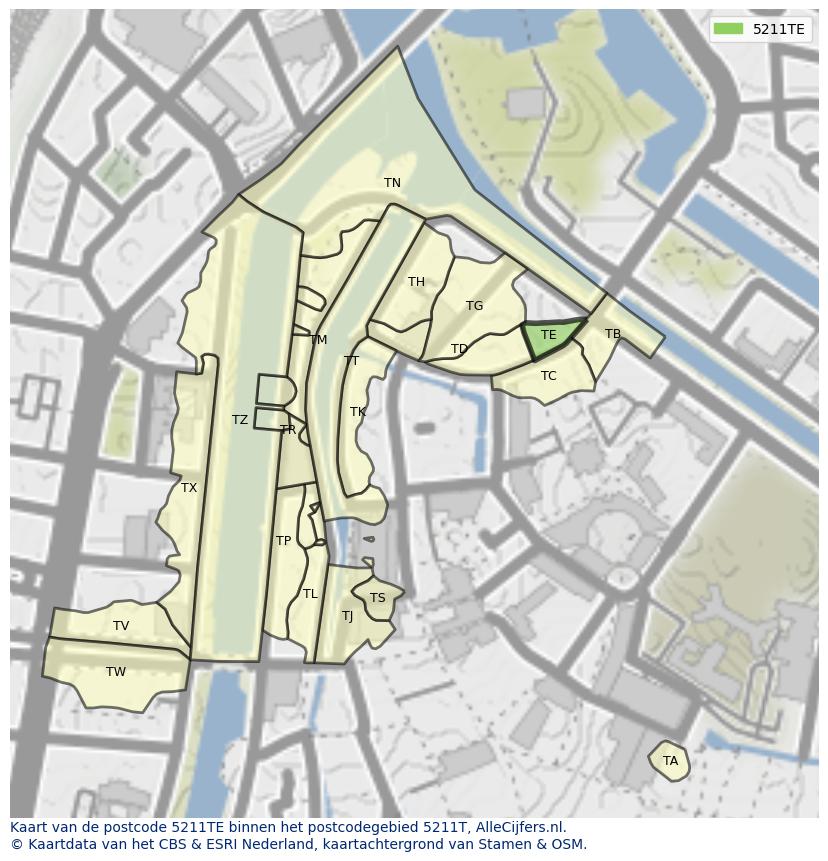 Afbeelding van het postcodegebied 5211 TE op de kaart.