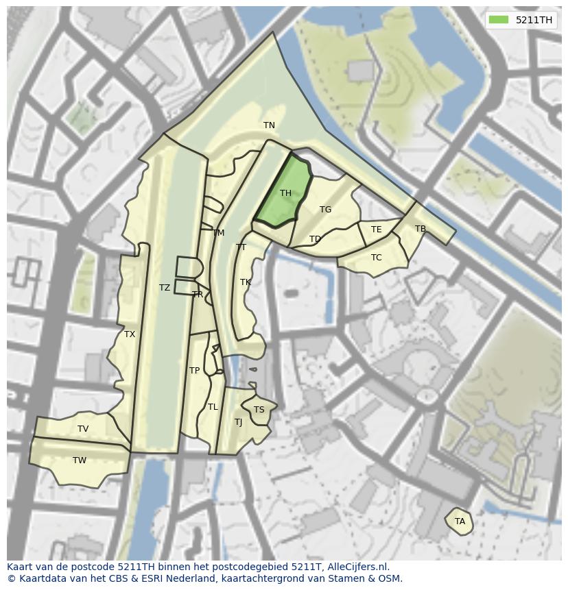Afbeelding van het postcodegebied 5211 TH op de kaart.