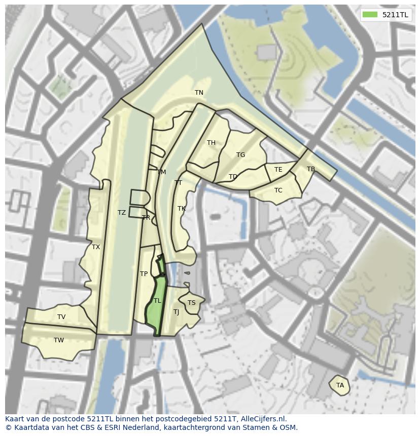 Afbeelding van het postcodegebied 5211 TL op de kaart.