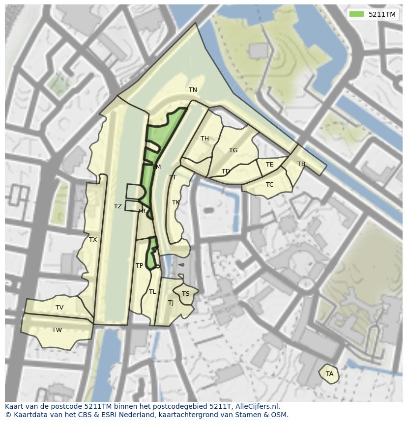 Afbeelding van het postcodegebied 5211 TM op de kaart.