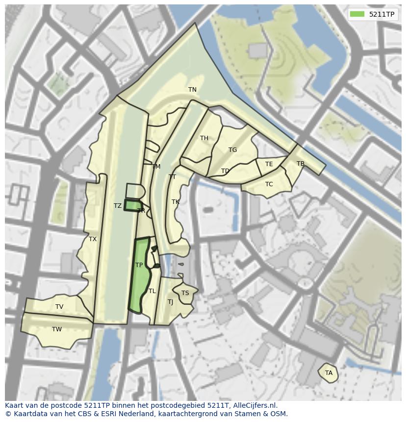 Afbeelding van het postcodegebied 5211 TP op de kaart.