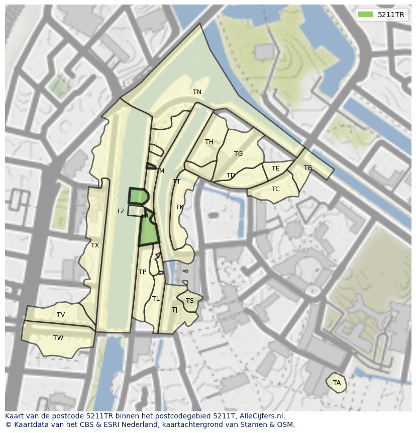 Afbeelding van het postcodegebied 5211 TR op de kaart.