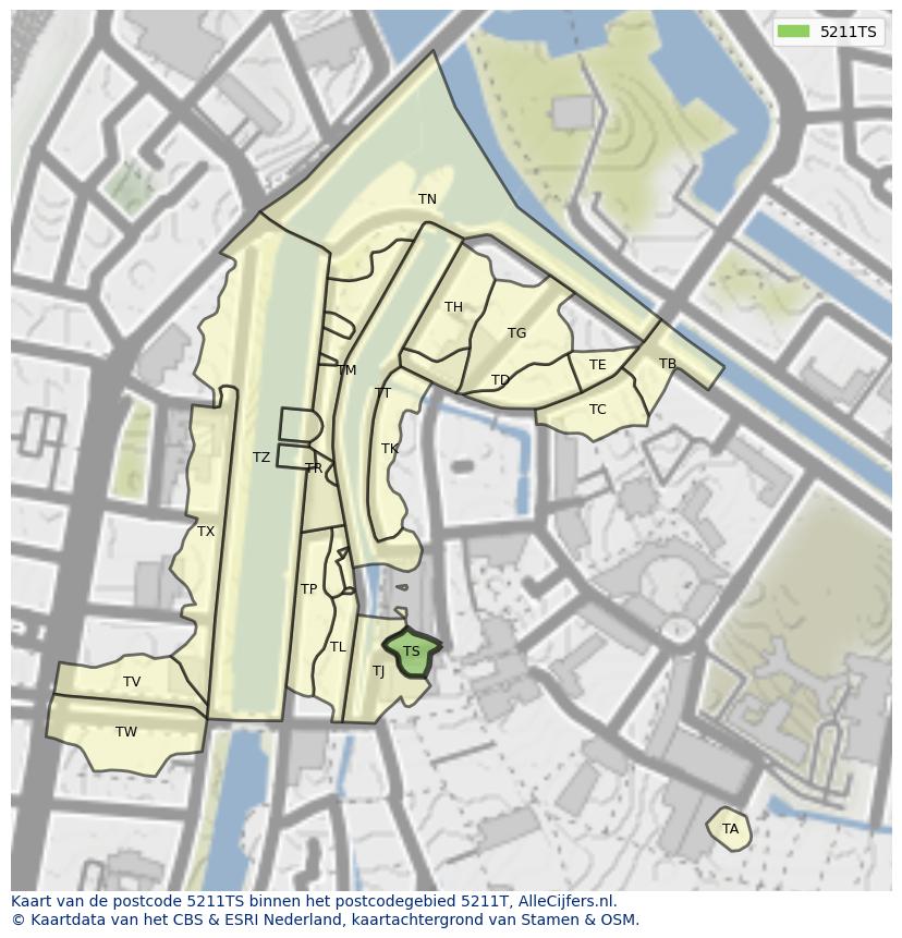 Afbeelding van het postcodegebied 5211 TS op de kaart.