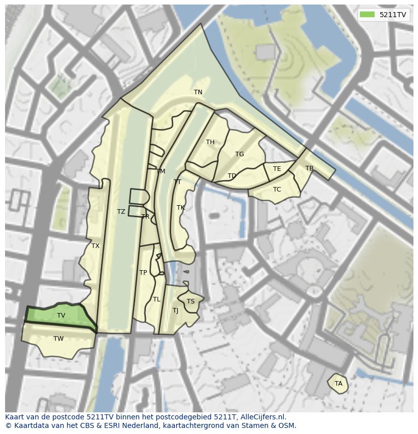 Afbeelding van het postcodegebied 5211 TV op de kaart.