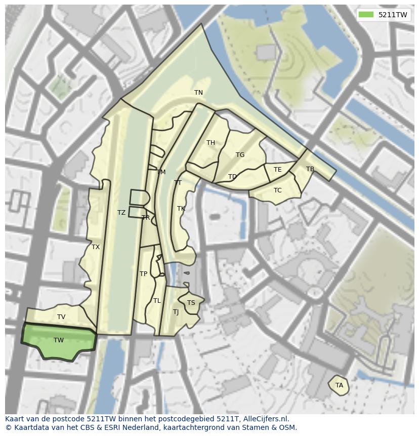 Afbeelding van het postcodegebied 5211 TW op de kaart.