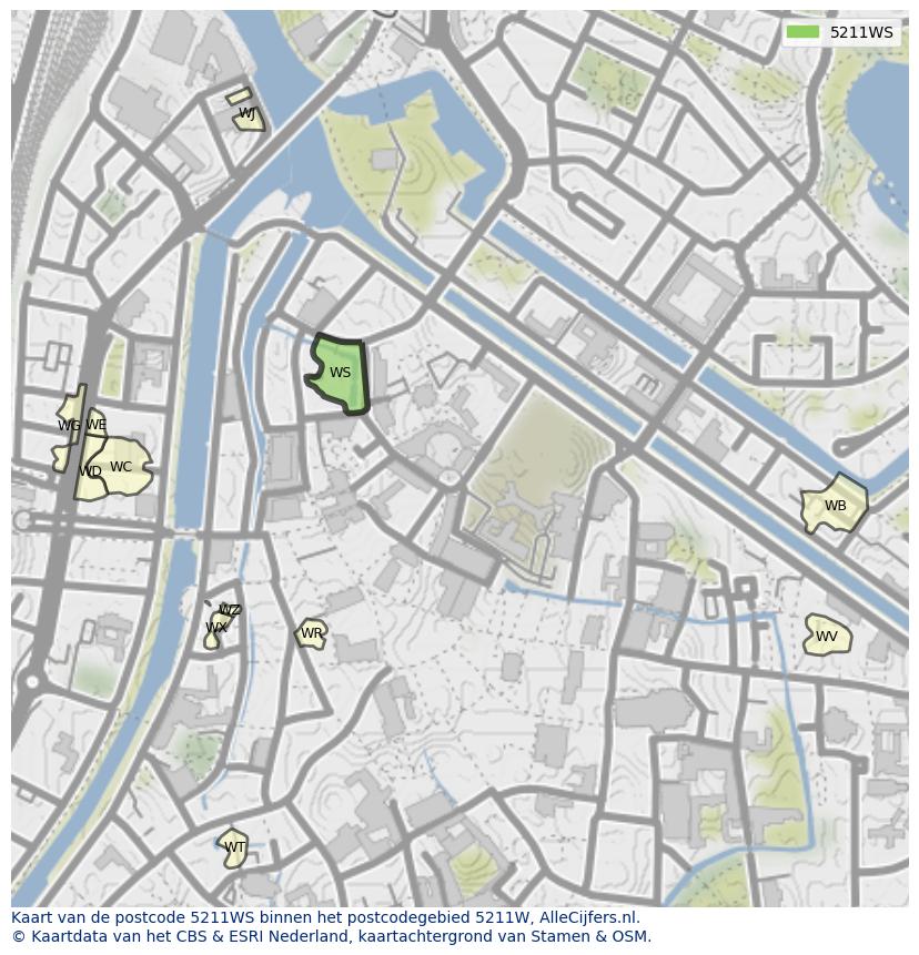 Afbeelding van het postcodegebied 5211 WS op de kaart.