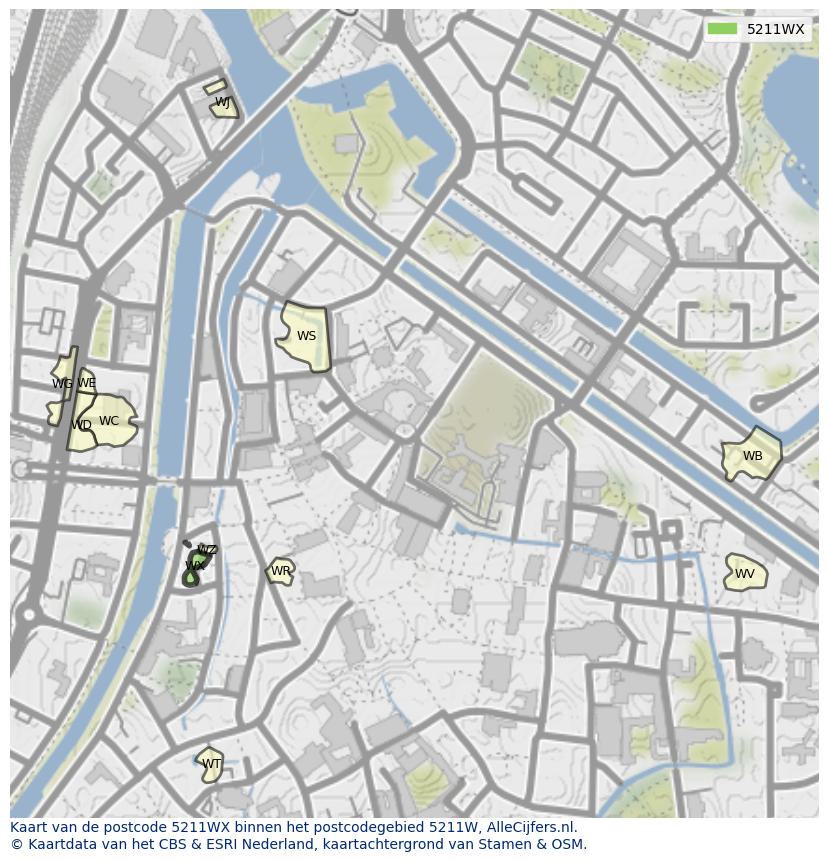 Afbeelding van het postcodegebied 5211 WX op de kaart.
