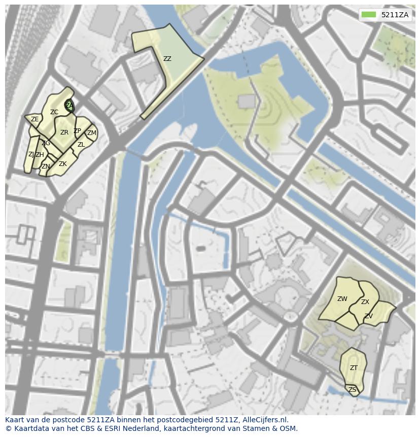 Afbeelding van het postcodegebied 5211 ZA op de kaart.