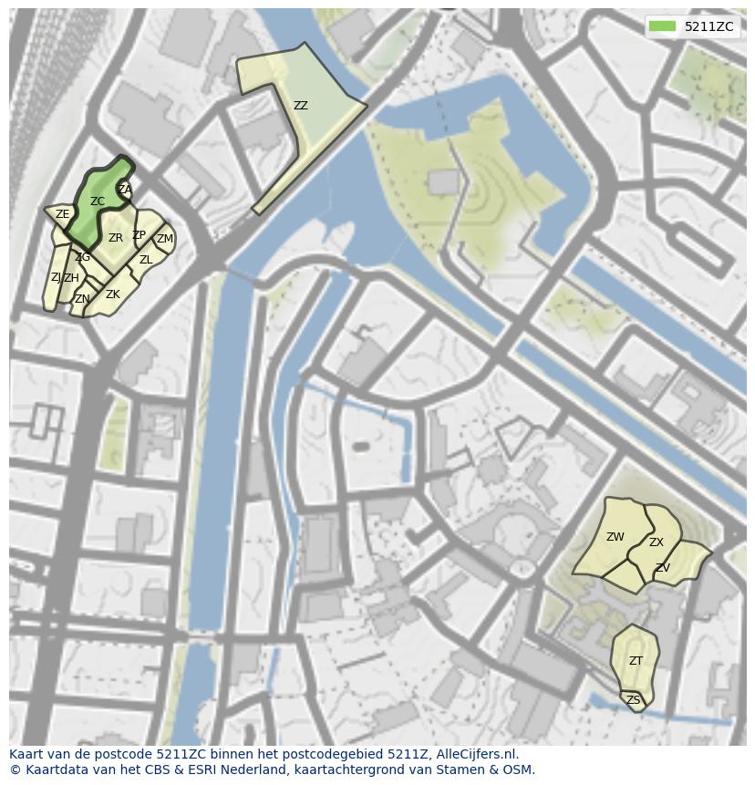 Afbeelding van het postcodegebied 5211 ZC op de kaart.