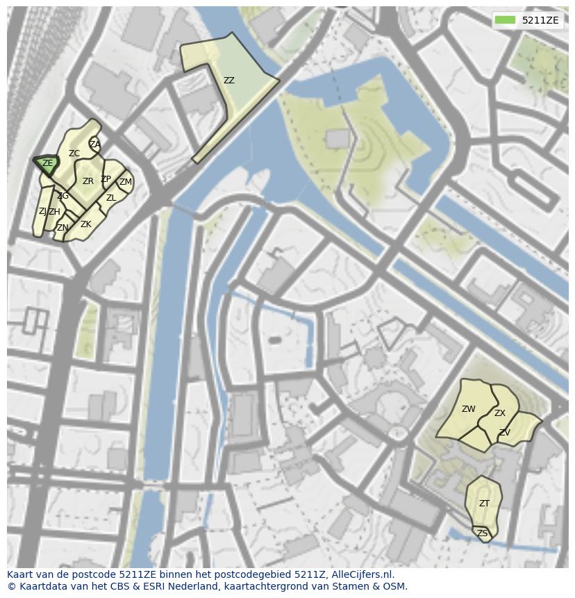Afbeelding van het postcodegebied 5211 ZE op de kaart.