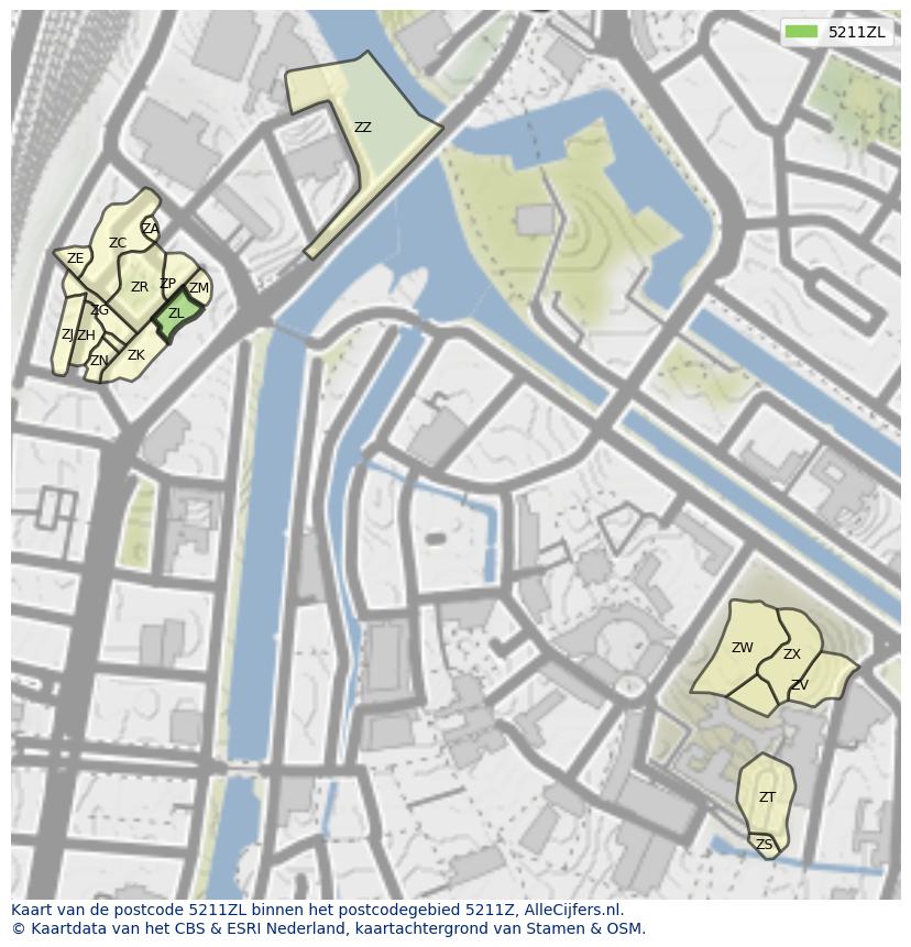 Afbeelding van het postcodegebied 5211 ZL op de kaart.