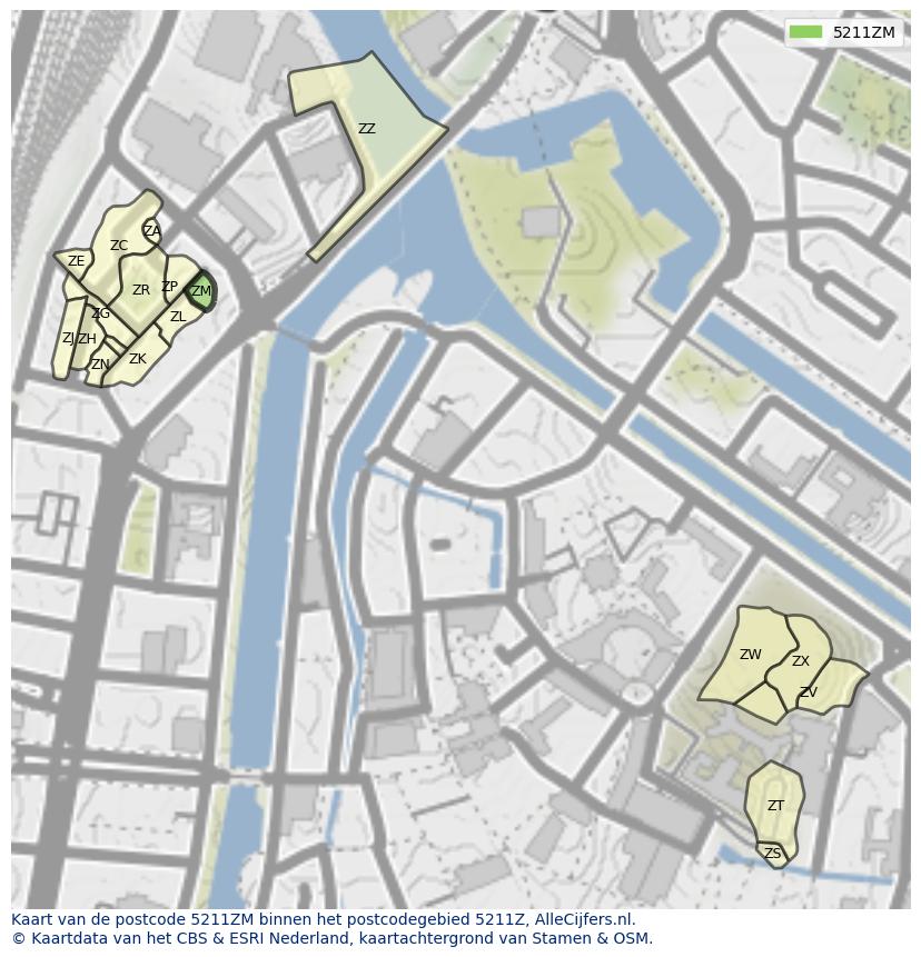 Afbeelding van het postcodegebied 5211 ZM op de kaart.
