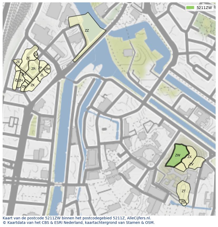 Afbeelding van het postcodegebied 5211 ZW op de kaart.